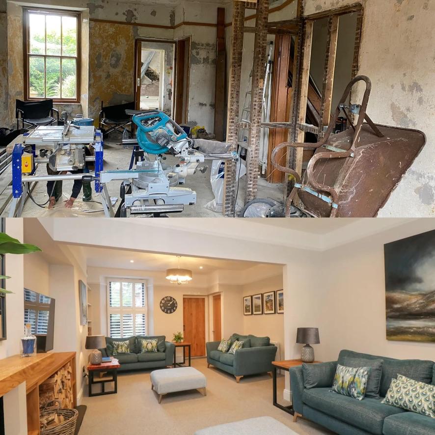 Renovation in progress to finished living room — Lake District